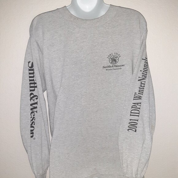 Smith & Wesson IDPA Long Sleeve Gray Tee Shirt * Med Large * Graphics on Sleeves - Picture 2 of 9